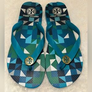 Tory Burch Blue and Green Patterned Sandals
